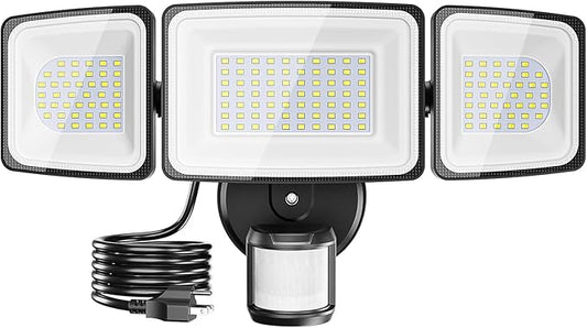 Onforu 100W LED Motion Sensor Outdoor Lights Plug in, Dusk to Dawn Flood Security Lighting Outside, Motion-Activated Detector Exterior Photocell Light Fixture, 9000LM 6500K IP65 Waterproof (Black)