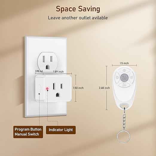 Thinkbee Remote Control Outlet, 15A /1500W 300ft RF Range Wireless Light Switch Kit, Expandable Remote Outlet Electrical Switch for Lamp Fan Household Appliances, 80-275V with Anti-Surge 4000V