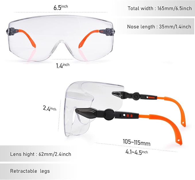 SAFEYEAR Safety Glasses Over Eyeglasses Fit Over Eyewear,ANSI Z87 Certified,Clear Anti-Scratch Fog Proof Goggles