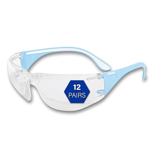 Adapt Moldex Safety Glasses (5002C-2), Clear Lens with Light Blue Temples, ANSI Z87.1 Certified, Anti-Fog, Scratch & UV Resistant, Unisex PPE Work Eyewear Protection for Men and Women (12-Pack)