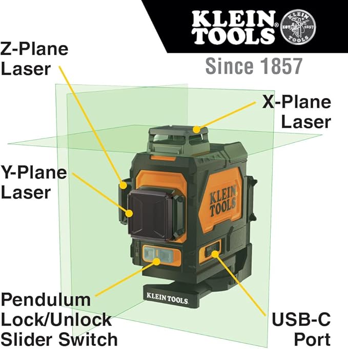 Klein Tools 80184 Laser Level with Tripod Kit, Self-Leveling Green Planar Laser Level and Compact Tripod with Mount, 2-Piece