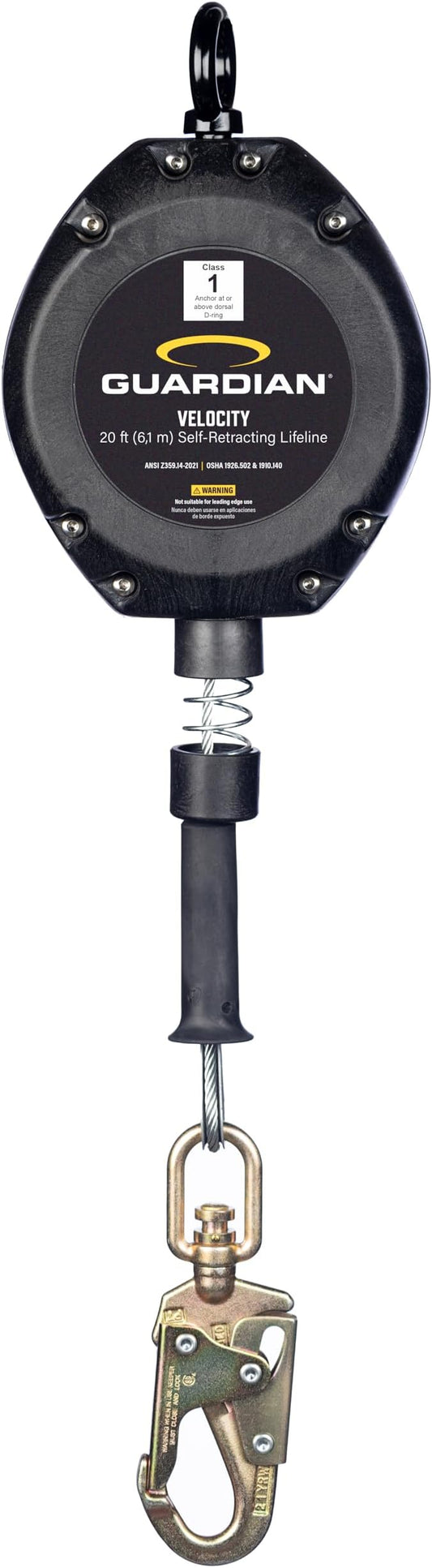 Guardian 42001 Velocity Class 1 Cable Self-Retracting Lifeline (SRL) with Carabiner | 20 ft | Class 1 | ANSI and OSHA Compliant