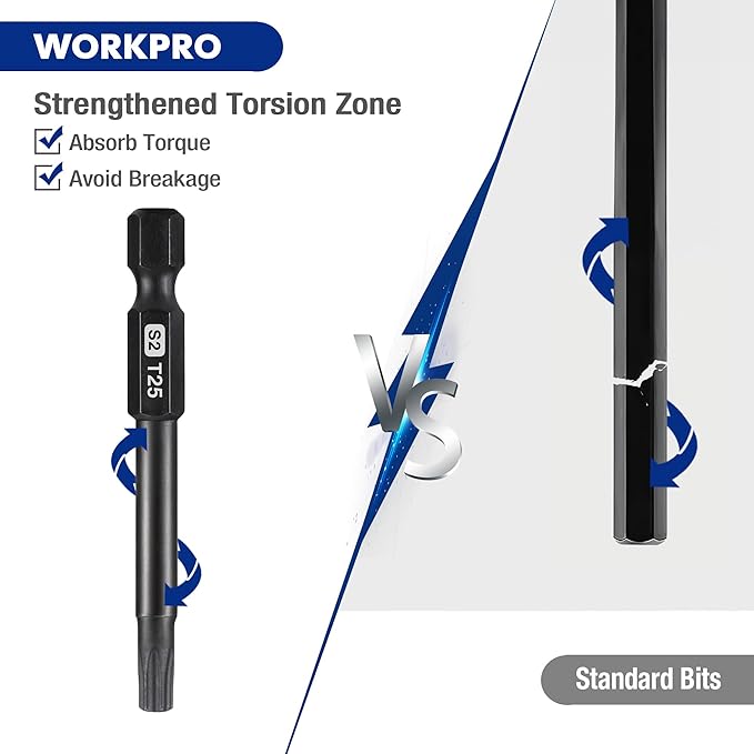 WORKPRO 10pcs Security Torx Bit Set, CNC Machined S2 Steel Star Bit Set, 2.3" Long Tamper Proof Torx Screwdriver bit with Magnetic Tips, Tamper Resistant Fastener Drive Bits with Storage Box