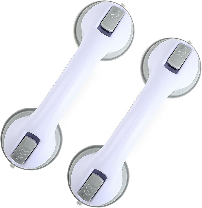Grab Bars for Bathtubs and Showers, 2 Pack Shower Handle 12 Inch Strong Suction Shower Bar, Safety Bars for Shower Chair, Bathroom Grab Bar for Senior (Gray White)