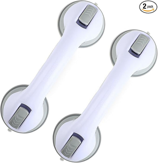 Grab Bars for Bathtubs and Showers, 2 Pack Shower Handle 12 Inch Strong Suction Shower Bar, Safety Bars for Shower Chair, Bathroom Grab Bar for Senior (Gray White)
