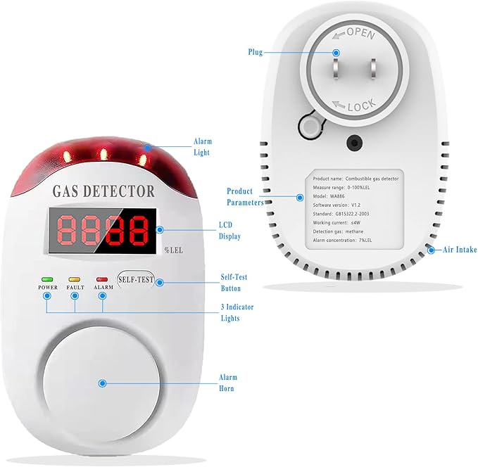 Natural Gas Detector Plug-in Propane Gas Detector for Home & RV Gas Leak Detector for LNG, LPG, Methane - 2 PCS