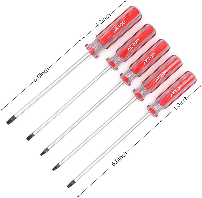AKTOO T15 T20 T25 T27 T30 Torx Screwdriver Set, 6inch Magnetic Torx Driver Star Bit Screwdrivers for Computer Repairing, Automobile Tools and Home Appliances,5-Piece