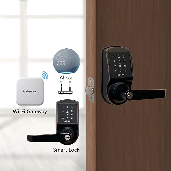 Smart Door Lock, Keyless, Fingerprint, SCYAN X2 Handle Lock with Touchscreen Keypad Access, Auto Locking, for Home, Office, Airbnb, Rental House, Aged Bronze