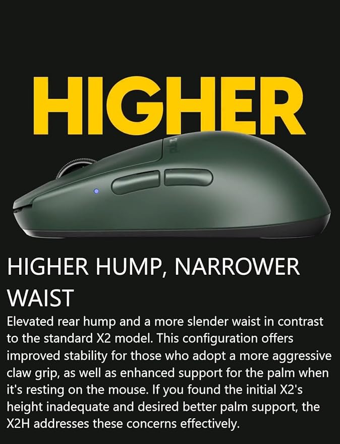 Pulsar Gaming Gears X2H Wireless Gaming Mouse, Founder's Edition, Ultra Lightweight 1.90 oz (54 g), Symmetrical, Optical Switch, 2.4 Ghz 1 ms, 26000 DPI, PAW3395 Sensor (Medium, Wireless, Green)