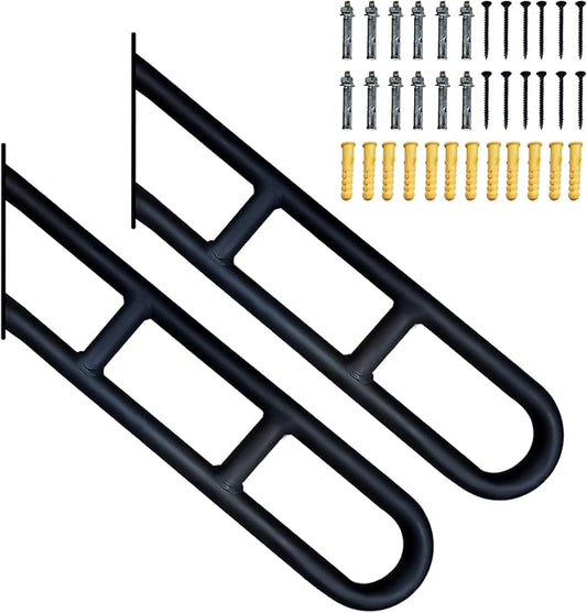 2 Pack U-Shaped Hand Railings for Outdoor Steps, Heavy Duty Non-Slip Stair Handrails for 1-3 Steps,Wall Mounted Stair Railing with 2 Anti-Skid Crossbar for Kids, Elderly, Pregnant Women, Disabled