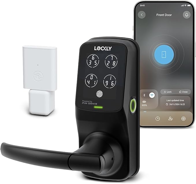 Lockly Secure Pro Smart Lock Wi-Fi, Keyless Entry Digital Keypad Door Lock, 3D Biometric Fingerprint Sensor Front Door Lock with Handle, Voice Control & Auto Lock - Latch Edition