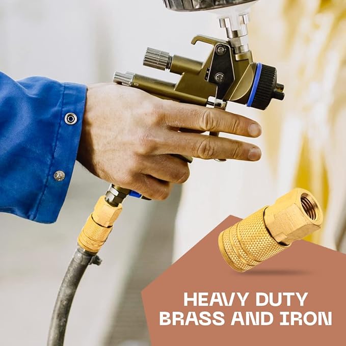 Female Air couplers -1/4-Inch NPT Thread Quick Connect Air Coupler Plug Kit - 10-Pack, Air Tools Fittings Set, Air Compressor Accessories Fittings with Brass Finish