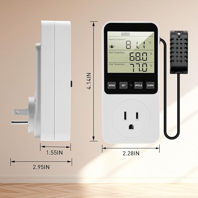 Diymore 1800W Plug in Digital Thermostat Temperature and Humidity Controller Electric Digital Thermostat Heating CoolingMode Timer 120V 15A 20~95% Dehumidifier Humidistat Controller