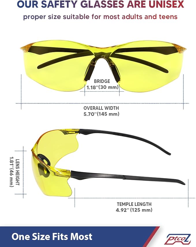 Safety Glasses 28 Pack Amber Tinted: ANSI Z87.1 Certified Anti-Scratch Polycarbonate Lens UV Protection for Construction & Cycling, Woodworking & Lab Lightweight Sofety Nose Pad Unisex
