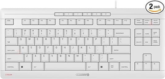 Cherry Stream Keyboard TKL Wired USB Keyboard TenKeyLess Compact Version Without Number Pad. Super Silent Keystroke. Ideal for Office and Industrial Use. White