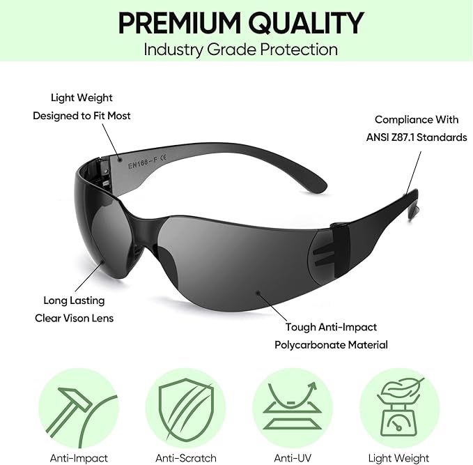 TICONN Clear Safety Glasses for Men, Safety Goggles with Scratch Impact Resistant Meets ANSI Z87.1 Standard