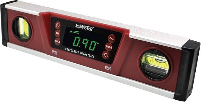 Calculated Industries 7210 AccuMASTER PRO Digital Torpedo Level and Protractor | 10” Inch | Neodymium Magnets | Bright LED Display | IP54 Dust/Water Resistant, Red