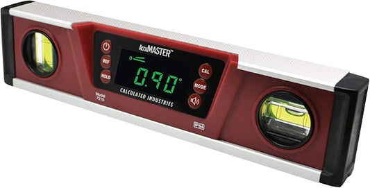 Calculated Industries 7210 AccuMASTER PRO Digital Torpedo Level and Protractor | 10” Inch | Neodymium Magnets | Bright LED Display | IP54 Dust/Water Resistant, Red