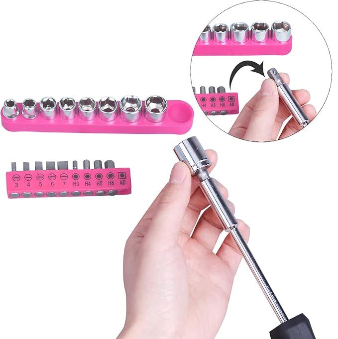 Cartman 148Piece Tool Set General Household Hand Tool Kit with Plastic Toolbox Storage Case Pink