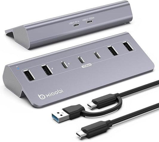 USB C Hub,Powered USB Hub with 5V 3A Power Adapter, 10Gbps USB Splitter with 4 USB-A and 3 USB-C Ports, 7-Port Type C Multiport Adapter for MacBook Air/Pro, iPhone 16/15, Laptop and More