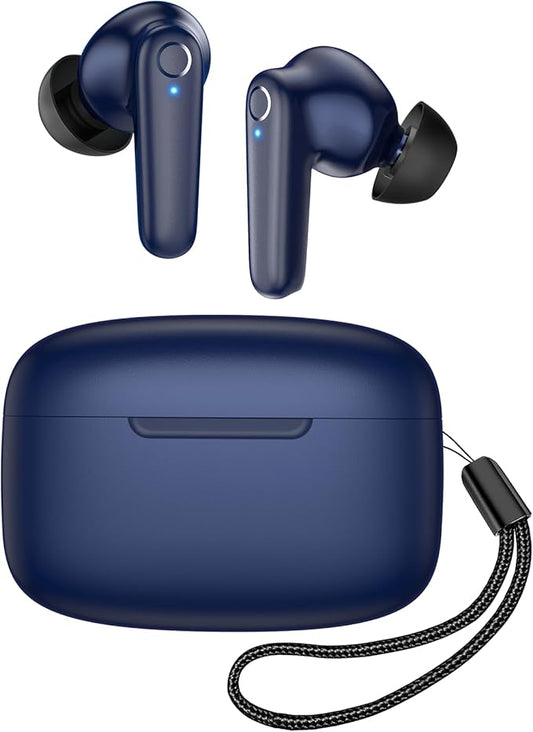 Wireless Ear Buds Bluetooth 5.3 60H Using Time Headphones Deep Bass Clear Call Earbuds with Built-in Mic Touch Control Lightweight Headsets for Studying Working Gaming Blue