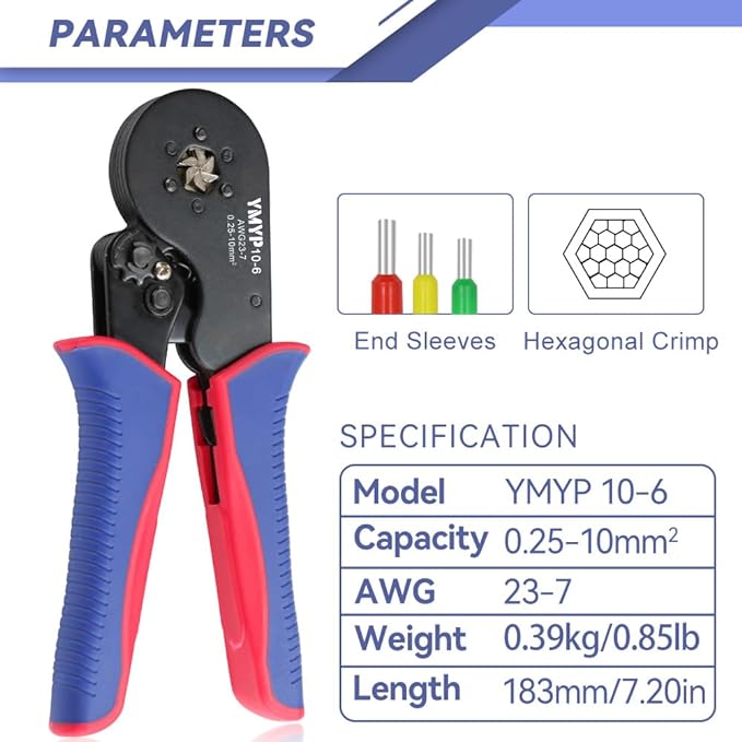 Ferrule Crimping Tool AWG 23-7, Hexagonal Crimper Plier with Wire Stripper & 1900Pcs End-Sleeves Terminals Kit