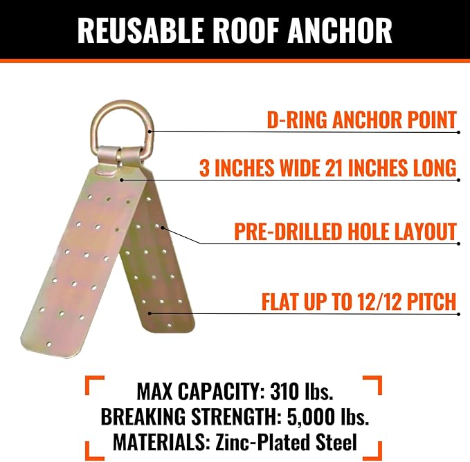 Malta Dynamics 50’ Roofer's Safety Bucket Kit – Warthog Pass-Thru Safety Harness, Reusable Roof Anchor, and 50’ Vertical Lifeline Assembly, OSHA/ANSI Compliant