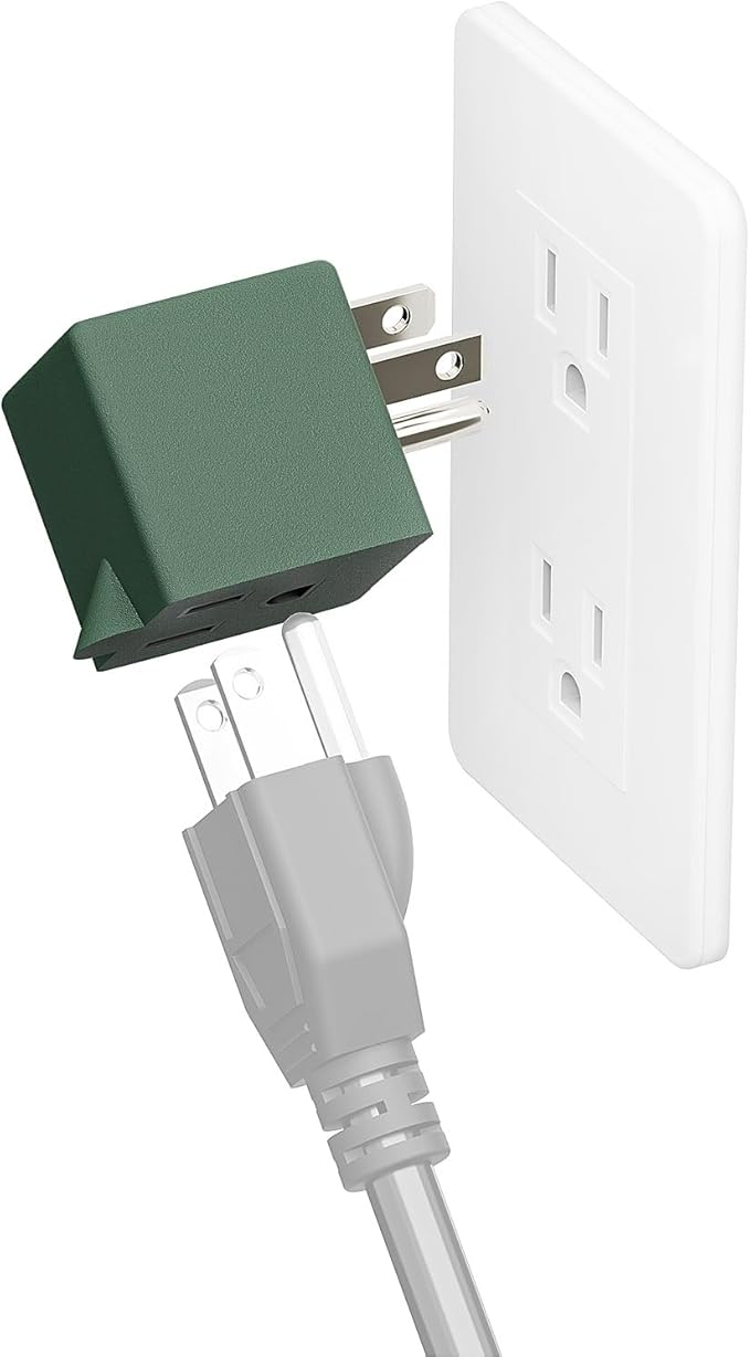 90 Degree Adapter Right Angle USA 3-Prong Male-Female Adapter, 5-15P to 5-15R Direction Changer, Green PA-0170R45G