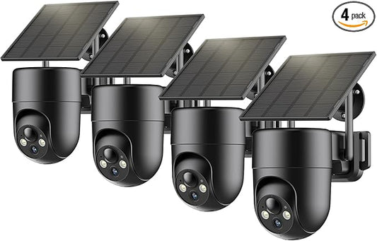 Solar Security Camera Wireless Outdoor, 2K Color Night Vision, 360°View Outdoor Camera Wireless, Instant Alerts, Remote, 2.4GHz Wi-Fi, 4pack