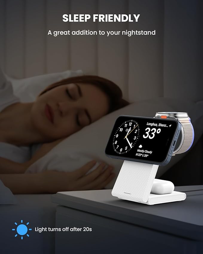 Wireless Charger Magnetic for Apple Devices - JoyGeek 3 in 1 Foldable Charging Station for Magsafe Compatible with iPhone 16 15 14 13 12 Pro Max Plus, Apple Watch 10 9 8 7 6 5 4 SE, AirPods 4/3/2/Pro