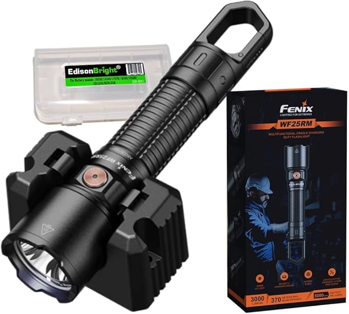 Fenix WF25RM 3000 Lumen Police Duty Flashlight/Blacklight Charging Cradle, USB-C Rechargeable Battery and EdisonBright Charging Cable Carrier