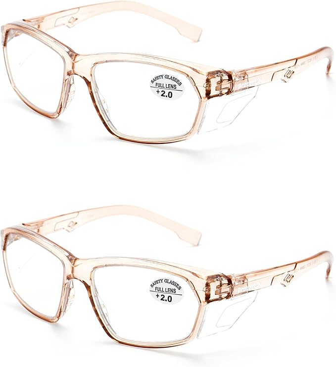 ProtectX Stylish Anti-Fog & Scratch-Resistant Safety Glasses With Readers, UV Protection Goggles, Anti-Impact Lightweight Glasses for Men＆Women Cold BrewReading 2.0-2 Pack