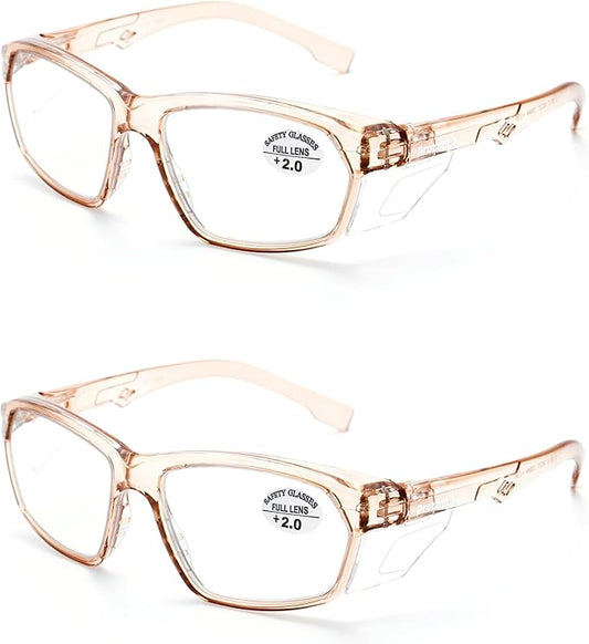 ProtectX Stylish Anti-Fog & Scratch-Resistant Safety Glasses With Readers, UV Protection Goggles, Anti-Impact Lightweight Glasses for Men＆Women Cold BrewReading 2.0-2 Pack