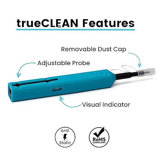 trueCABLE Fiber Optic Dual Position Pen Click Cleaner, SC/ST/FC, 800+ Cleans, UPC/APC Connector Ferrules, 2.50mm, 1 pc