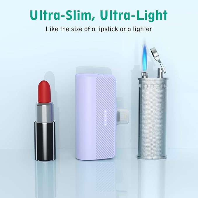 KKD Portable Charger for iPhone, Built-in MFi Certified Plug, 5000mAh Small Portable Phone Charger Power Bank for iPhone 14/13/12/11/XR/X/SE/8/7/6/6s/Pro Max/Plus,iPad,Purple