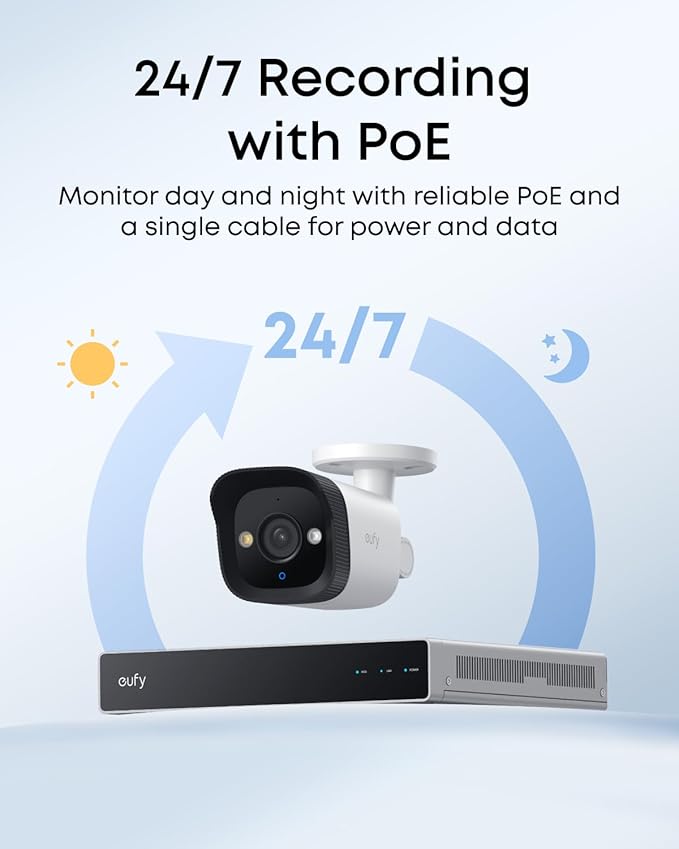 eufy PoE Bullet Security Camera E40, NVR Add On Cam, 24/7 Recording, 4K UHD, 122° FOV, F1.6 Color Night Vision, Human/Vehicle/Pet AI Detection, Red and Blue Strobe, Plug and Play