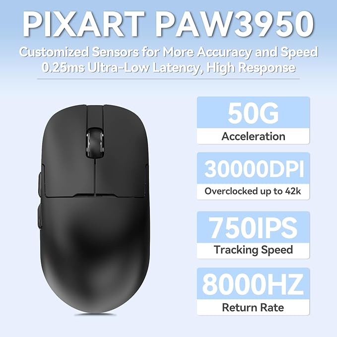 DAIDAI AJAZZ AJ159 APEX Wireless Gaming Mouse 2.4G Wired BT|RGB Magnetic Screen Charging Dock|Lightweight|42K Optical Tracking|400mAh Battery |PAW3950APEX Sensor.