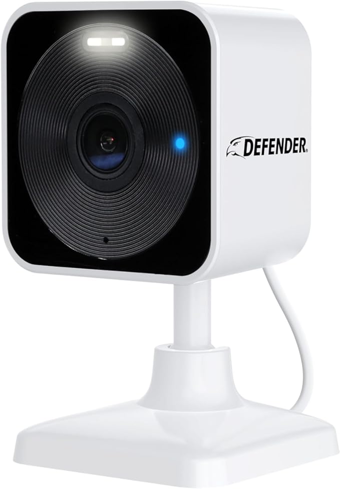 Defender GO 2K AI Powered Plug-in Indoor/Outdoor Home, Business, Pet, Baby Camera, AI Detection, Gigaxtreme Next-Gen Dual Band Connection, Spotlight/Siren, Color Night Vision, 2-Way Talk, ClearVu App