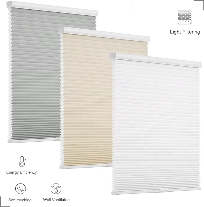 Changshade Cordless Cellular Shades, Light Filtering Honeycomb Shades for Windows, Pull Down Pleated Blinds, Easy to Install for Indoor Windows and French Doors,30" W x 48" H, Grey