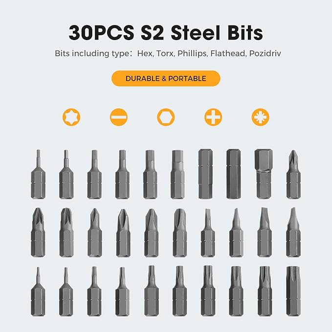 Cordless Electric Screwdriver, 3.7V Power Rechargeable Repair Tool Set with 32 Bits, Digital Display，6+1 Torque Setting，2500 mAh Battery, Gift for Electronic Computer Repairing