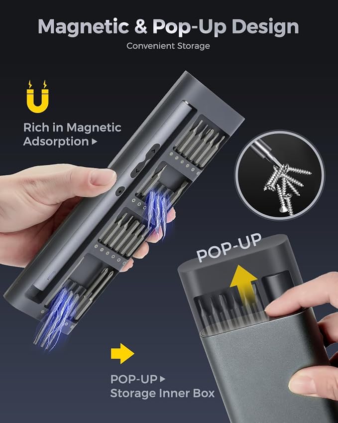 LIFEGOO Mini Electric Screwdriver, 62 in 1 Cordless Precision Power Screwdriver Set with 48 Bits, LED Lights Magnetic Mat, Rechargeable Portable Repair Tool Kit for Phone Watch Camera Laptop PC