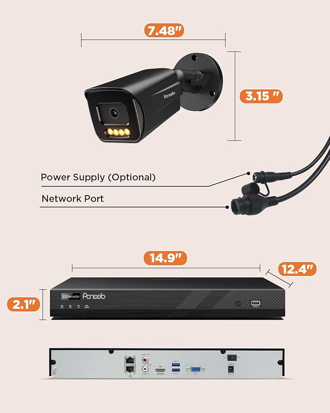 32 Channel Security Camera System 4K, 20x 8MP PoE IP Bullet Cameras, Smart Dual Light Color Night Vision, 2 Way Audio, AI Human Vehicle Detection, Remote Access, 32CH NVR 8TB HDD, PB65B2032-8MD