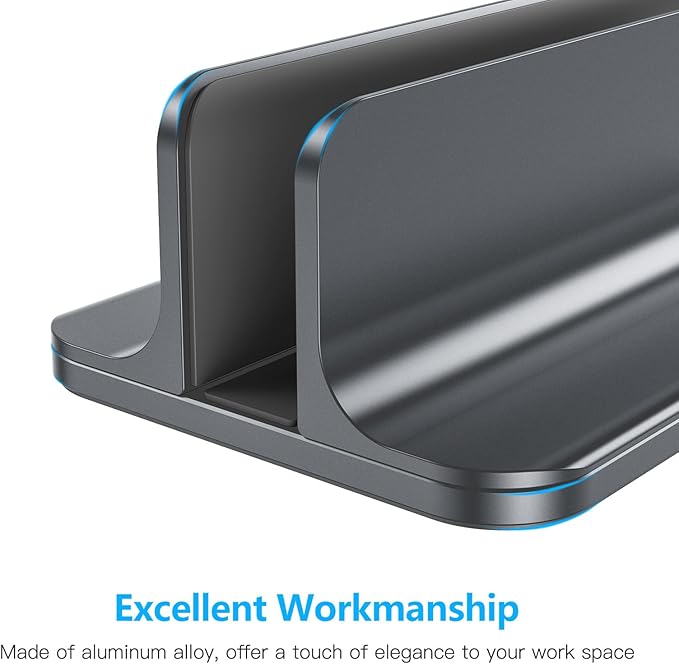 Vertical Laptop Stand Holder, OMOTON Desktop Aluminum Stand with Adjustable Dock Size, Fits All Surface, Chromebook and Gaming Laptops (Up to 17.3 inches), Gray