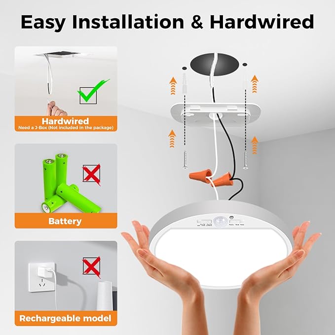 slochi 4Pack Motion Sensor Light Indoor Wired PIR, 3000K/4000K/6500K Closet Lights Motion Sensored, 15W 1500LM 7 in, Timer, Motion Activated Flush Mount Ceiling Light for Hallway Wall Pantry, White