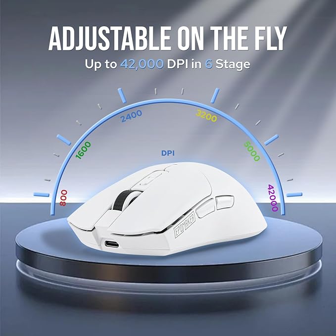 EPOMAKER Click Gaming Mouse Wireless 2.4Ghz/Bluetooth/Type-C, 800 to 42,000 DPI Adjustable, 8K Polling Rate, 500mAh, Lightweight Optical Mouse, for PC/Mac/Linux (White)