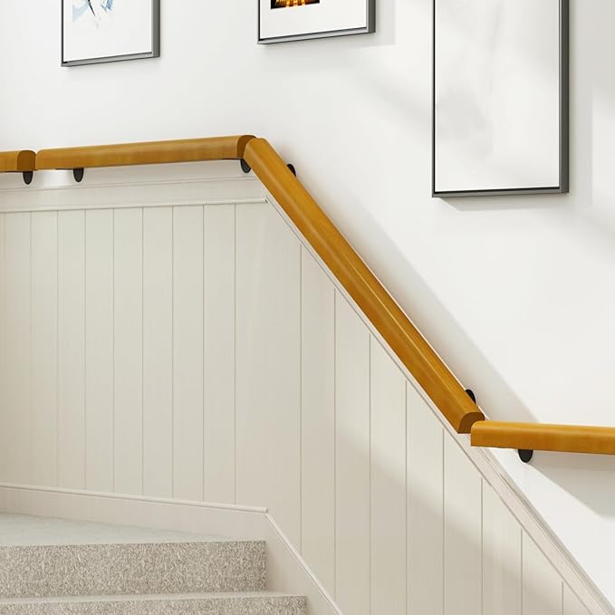 3FT Wooden Stair Railing Indoor, Wall Railings for Stairs, Hand Rails for Indoor Stairs, Non-Slip Stair Handrail for Home Garden Corridor Lofts Kindergarten Guardrail
