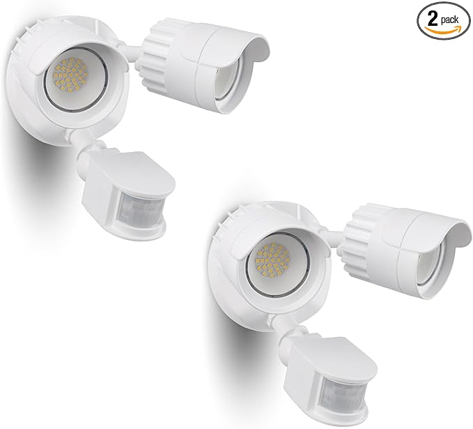 2 Pack LED Motion Sensor Outdoor Lights, 34W 3500LM 5000K Daylight, IP65 Waterproof, Dusk to Dawn Flood Light, 2 Head Motion Detected Security Lights for Patio, Garage, Yard (White)