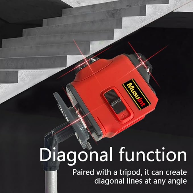 4D 16 lines laser level 4×360° self leveling Precision Cross Line level tool Two 360° Vertical and Horizontal Red beam with hand wave mode control Rotary laser level (4D 16 Red Lines)