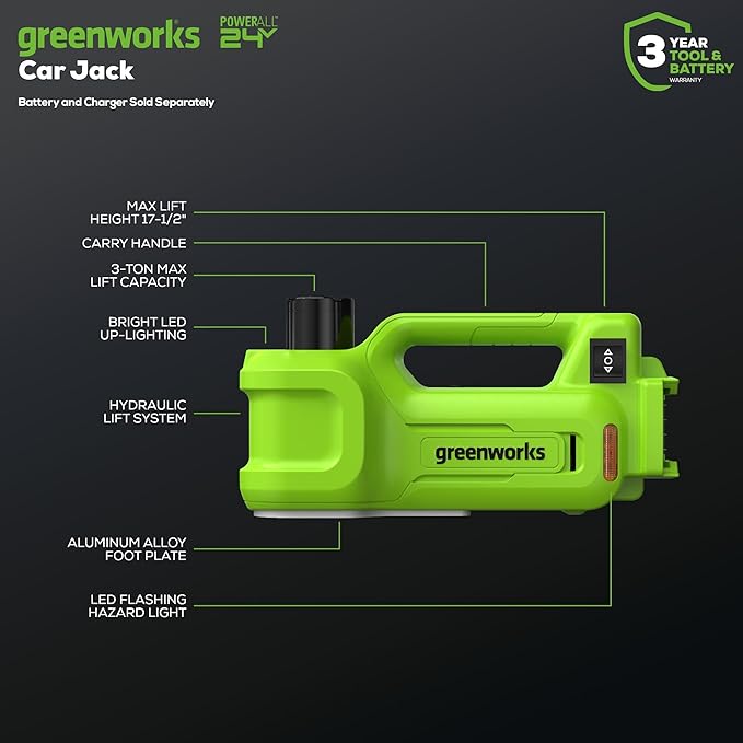 Greenworks 24V Brushless 2 pcs Cordless Power Tool Combo Kit, include Impact Wrench, Car Jack, Include 1 x 4Ah Batteries, 1 x 2Ah Batteries and 1 Charger