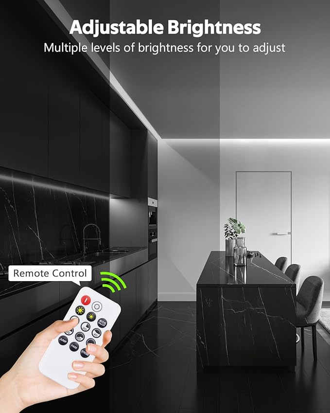 Daylight White LED Strip Lights 16.4FT 24V Waterproof COB LED Strip Kit with Remote Dimmable Flexible LED Tape Light 6000K Uniform Glow 320LEDs/M for Indoor Decor (Adapter are Included)